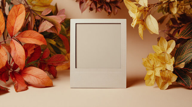 Autumn frame adorned with colorful leaves, a perfect canvas to showcase your cherished moments amidst the beauty of fall. Create your memory!