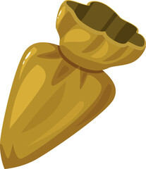 Small golden bag containing treasure, isolated on a white background