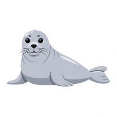 Fototapeta premium Pixel Art of a Cute Gray Seal with Big Eyes on a White Background