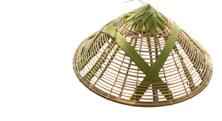 Traditional asian conical hat made of bamboo and straw isolated on transparent background