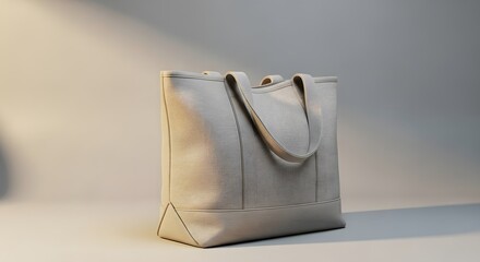Stylish light gray canvas tote bag on a plain surface.