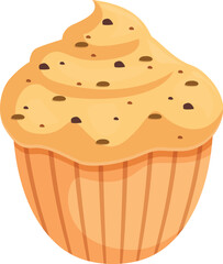 Sweet cupcake with chocolate chips and overflowing cream topping, perfect for satisfying sugar cravings