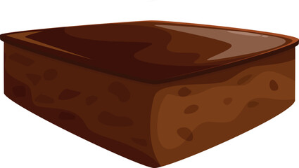 Single square chocolate brownie with a shiny frosting on top isolated on white