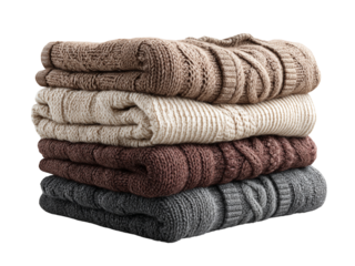 Cozy knitwear stack featuring warm wool sweaters in neutral tones, perfect for fall fashion campaigns and winter apparel promotions, ideal for snug and stylish comfort
