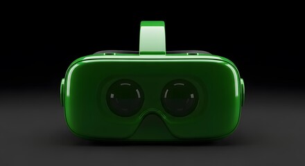 Green VR Headset on Black Background - Virtual Reality Technology.