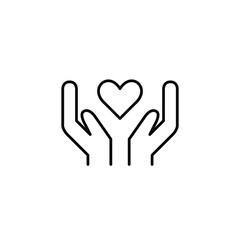 Heart in hands. Caring support, trusted health and charity services. Pixel perfect, editable stroke vector icon