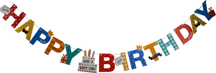 happy birthday banner on transparent background