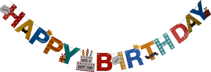 happy birthday banner on transparent background