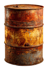 Rusty drum in abandoned factory industrial isolated on transparent background