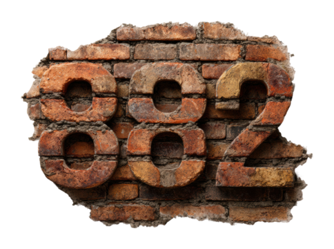 Brick wall unique number display urban digital design isolated on transparent background - Powered by Adobe