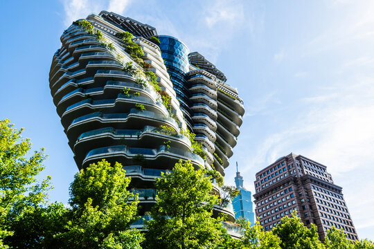 Taipei, Taiwan-July 1, 2025: View of the Tao Zhu Yin Yuan in Xinyi, Taipei, Taiwan, also known as Agora Garden. Its shape is modeled after the DNA double helix structure.