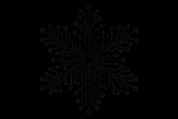 Digital snowflake design with circuit board pattern on black background