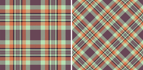 Detailed plaid patterns, in regular and diagonal alignments, create a versatile textile design. Retroinspired color scheme, ideal for backgrounds, fashion, or graphic design projects.