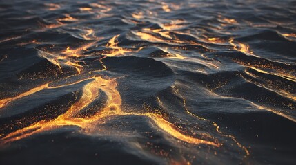 The ocean s mysterious currents illuminated with golden trails showcasing nature s raw power and ethereal beauty in high