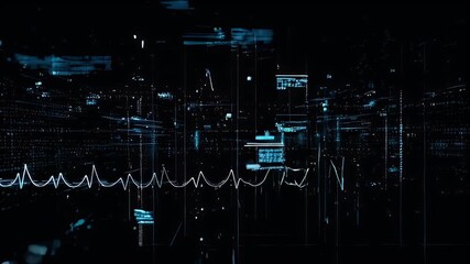 Abstract digital city with data streams, pulsing line - Powered by Adobe