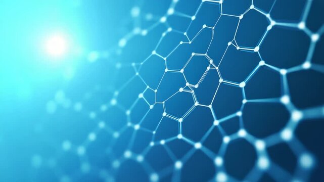 Abstract illustration of a connected network of glowing nodes and lines on a gradient blue background