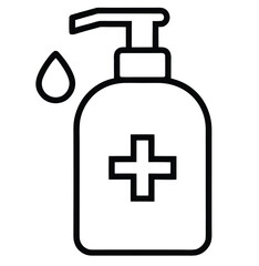 Hand sanitizer bottle with pump and drop outline icon – hygiene and health care vector