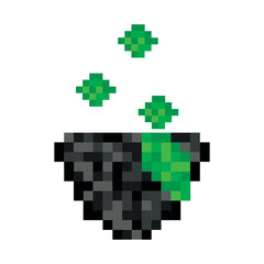 Fototapeta premium A witch is cauldron with a magic potion. Vector icon of a pixelated witch is cauldron.