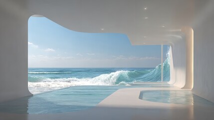 A tranquil escape where the ocean meets minimalist architecture a serene space for reflection and wonder with bright