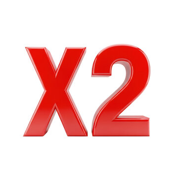 Red x2 symbol isolated on transparent background