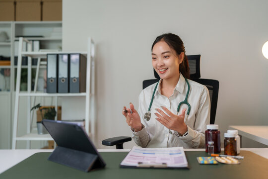 Doctor talking with patient during online teleconsultation