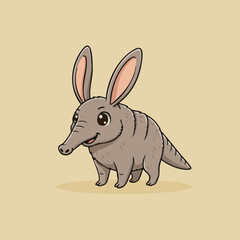 Funny cartoon aardvark character illustration with cute face and long nose for kids.