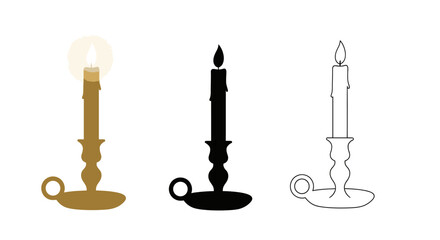Minimalist illustration of three sets of Christmas candle holders. White background, flat vector design.