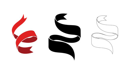 Obraz premium Minimalist illustration of three sets of Christmas ribbon swirls. White background, flat vector design.