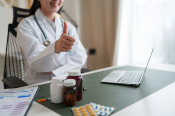 Doctor giving thumbs up for healthcare approval