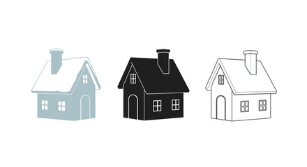 Fototapeta premium Minimalist illustration of three sets of Christmas village houses. White background, flat vector design.