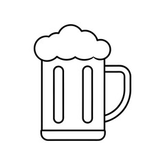 Outline drawing of a beer mug with foam on top on transparent background