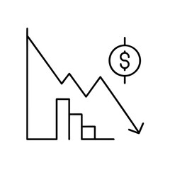 Line graph showing a financial loss with dollar sign on transparent background