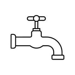 Illustration of a simple black outline water faucet on transparent background