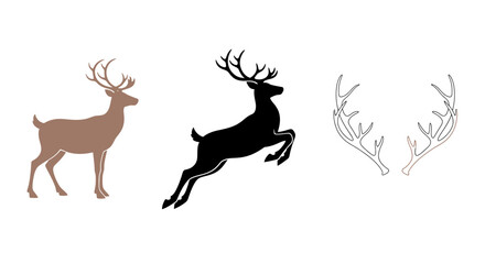 Fototapeta premium Minimalist illustration of three reindeer. White background, flat vector design.