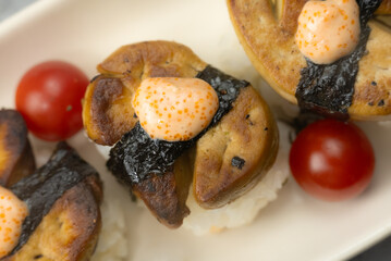 Exquisite Fusion: Pan-Seared Foie Gras Nigiri, a Rich and Decadent Twist on Traditional Japanese Sushi