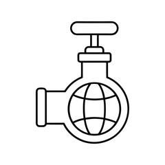 Outline drawing of a globe inside a valve system on transparent background