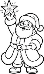 Christmas santa claus holding a shining star with a joyful expression and festive holiday attire.