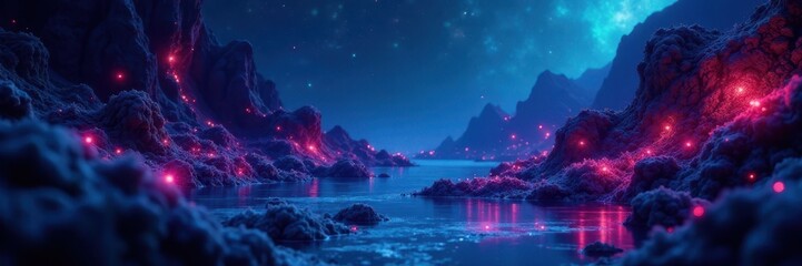 Bio luminescent organisms illuminate abyssal plain, mysterious, green, ocean floor