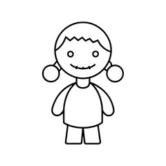 Outline drawing of a girl with pigtails and bangs on transparent background