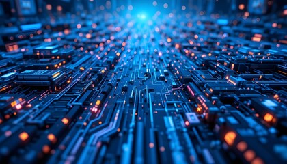 Futuristic High-Tech 3D Circuit Board Background with Perspective Design
