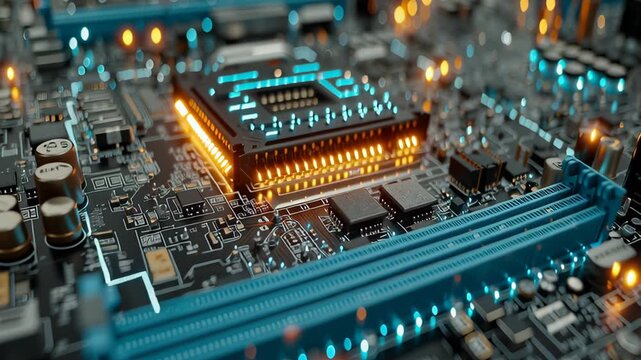 High-Tech Circuit Board with Glowing Microchip for Technology and Innovation Design