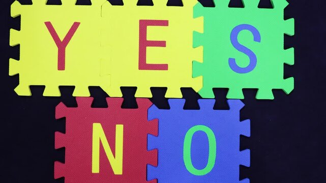 opposition and support shown by word puzzle yes and no