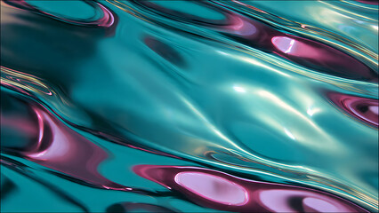 Abstract teal and purple metallic fluid surface with ripples and reflections