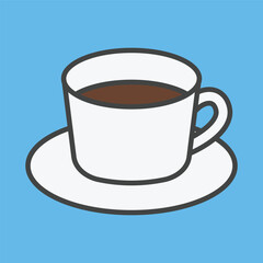 coffee cup on saucer vector, flat style white ceramic coffee illustration, cafe drink with plate
