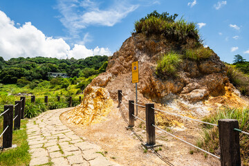 Trail view of Sulfur Valley Geothermal Scenic Area in Beitou of Taipei, Taiwan. Located within Yangmingshan National Park.