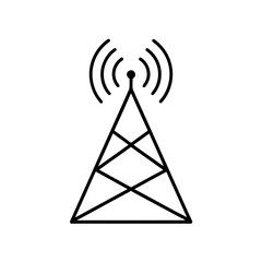 Illustration of a radio tower emitting signal waves on transparent background