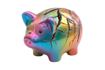 A cracked iridescent piggy bank