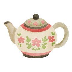 Floral Teapot Illustration on Black B