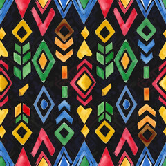 Tribal pattern design featuring bold geometric shapes in watercolor style