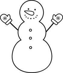 Classic Christmas snowman outline vector.
Children's coloring page and template.
Transparent background. SVG.
